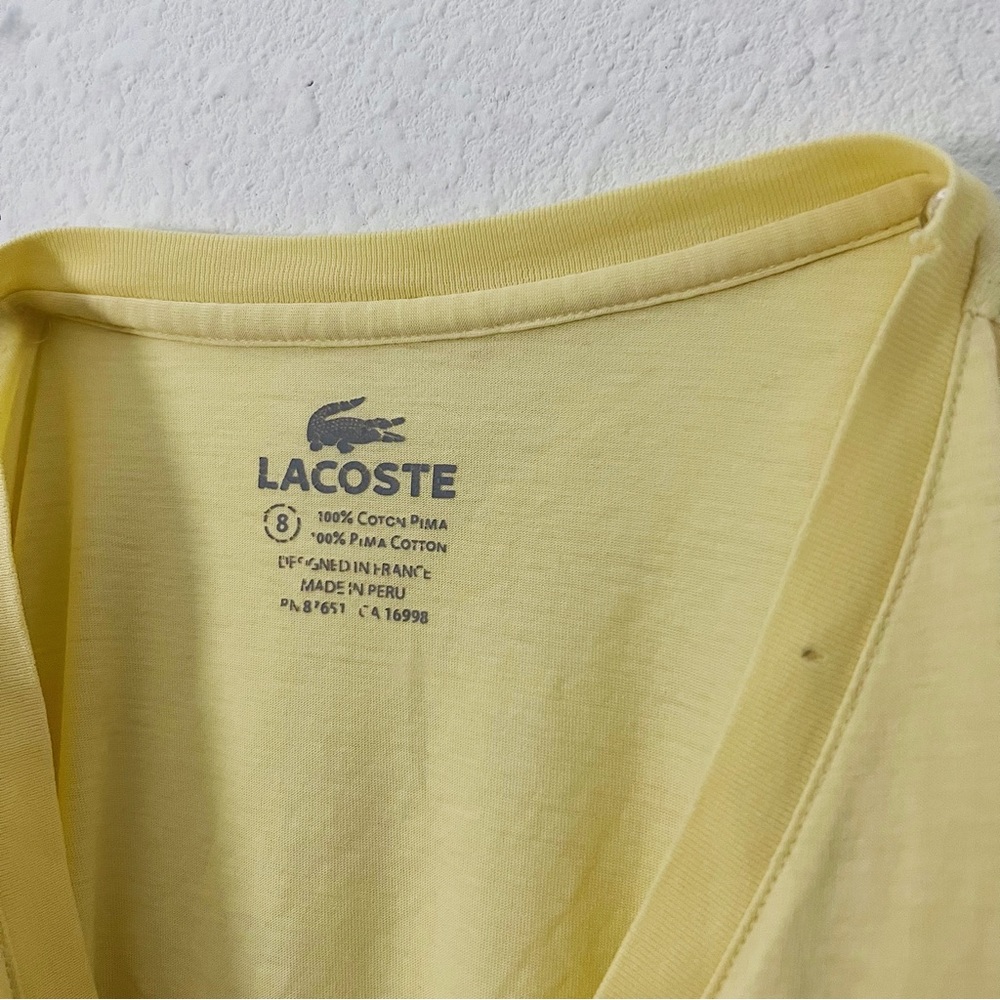 (Sold) Lacoste V Neck Yellow T Shirt Mens Graphic Preppy Statement Fitted Unisex - Picture 5 of 7